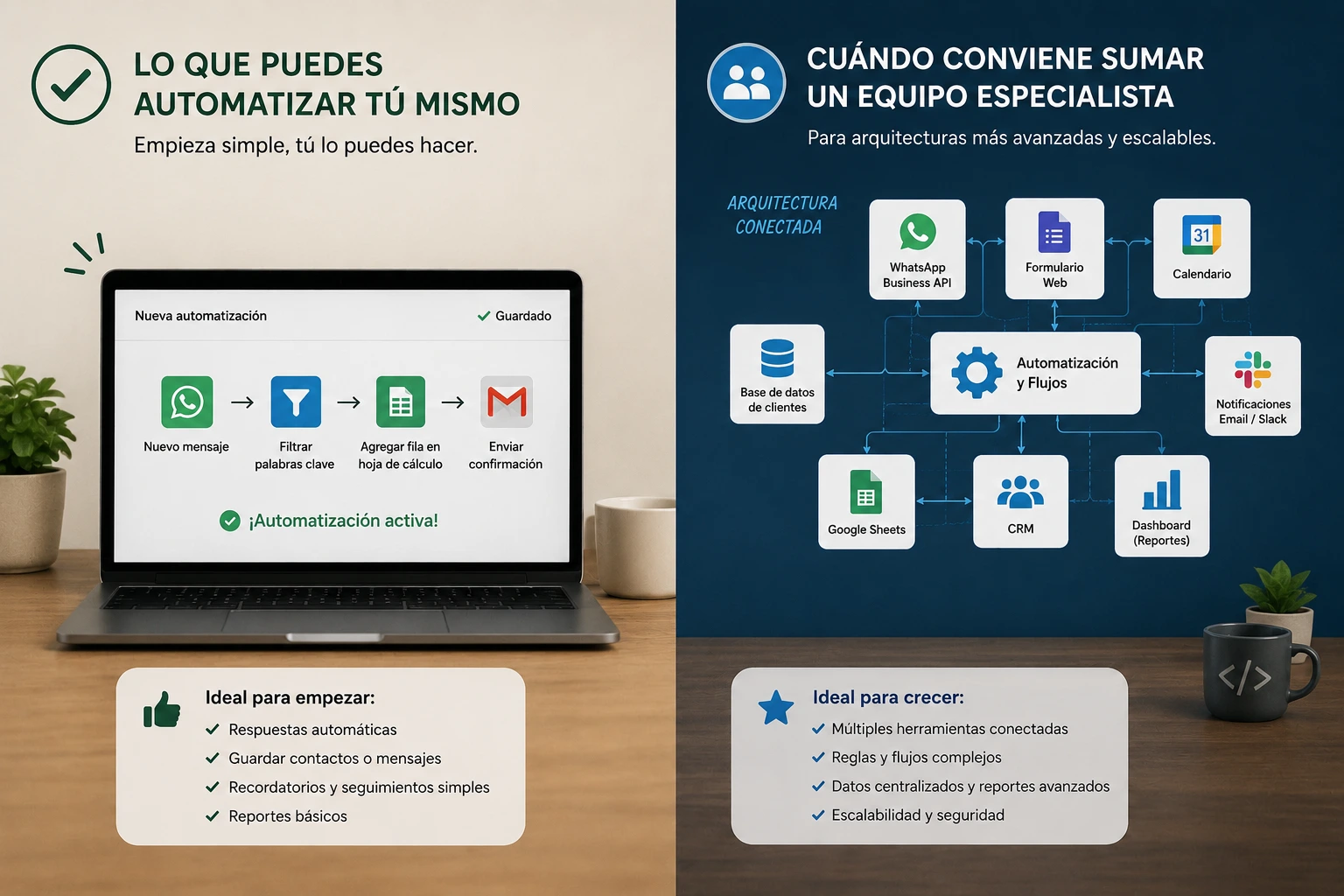 Qué puedes automatizar tú mismo y cuándo conviene un equipo para la arquitectura avanzada.
