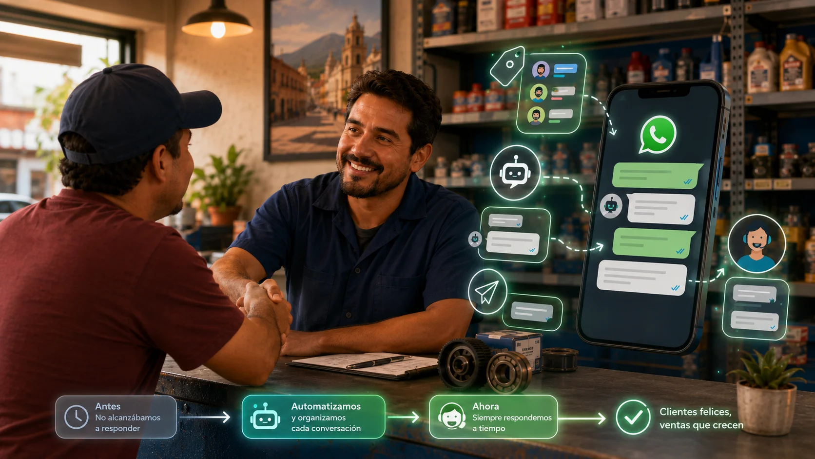 El negocio responde siempre a tiempo: WhatsApp organiza los chats mientras el dueño cierra un trato.