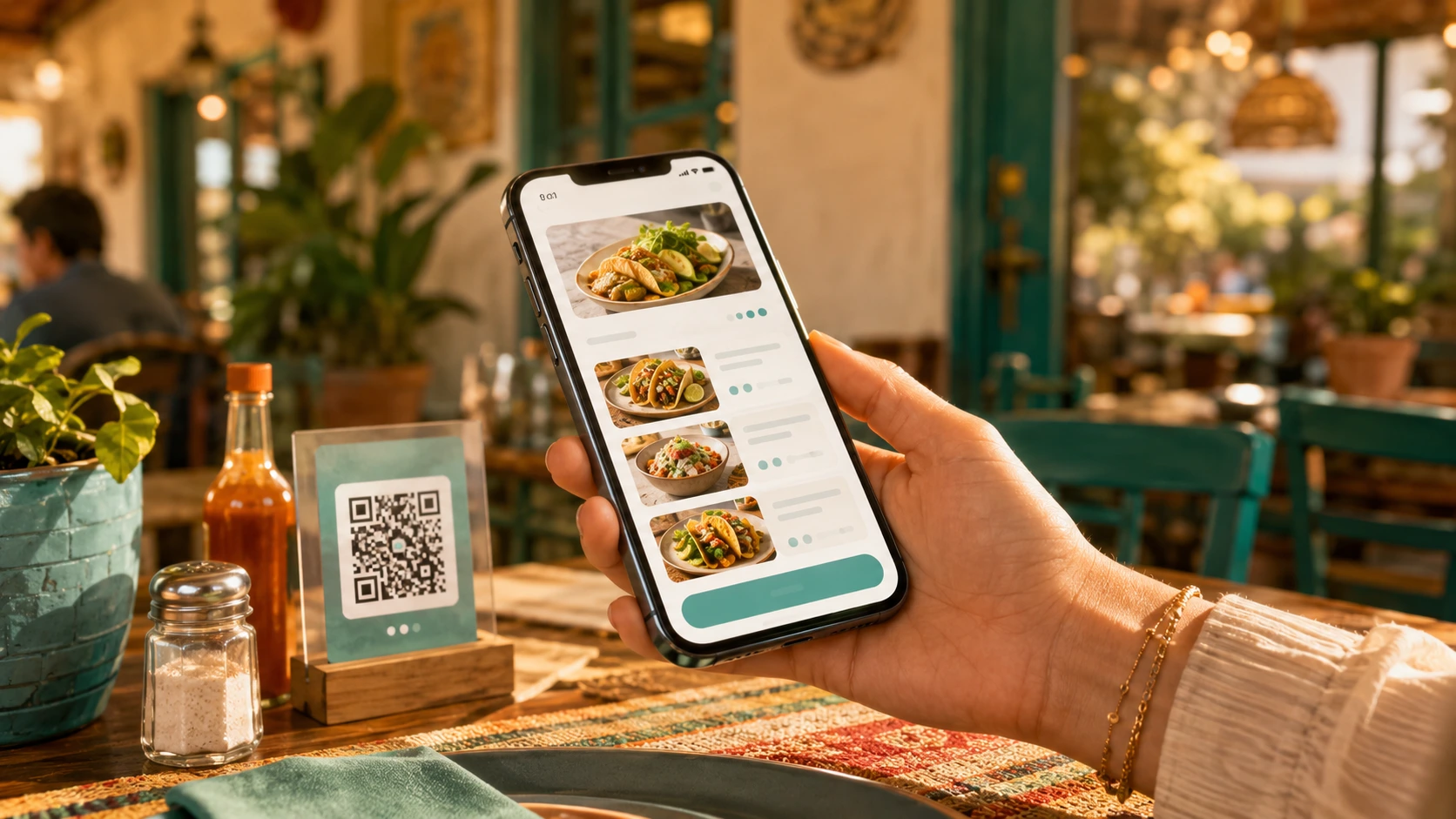 Cliente escanea el código QR de la mesa para abrir el menú digital del restaurante en su celular