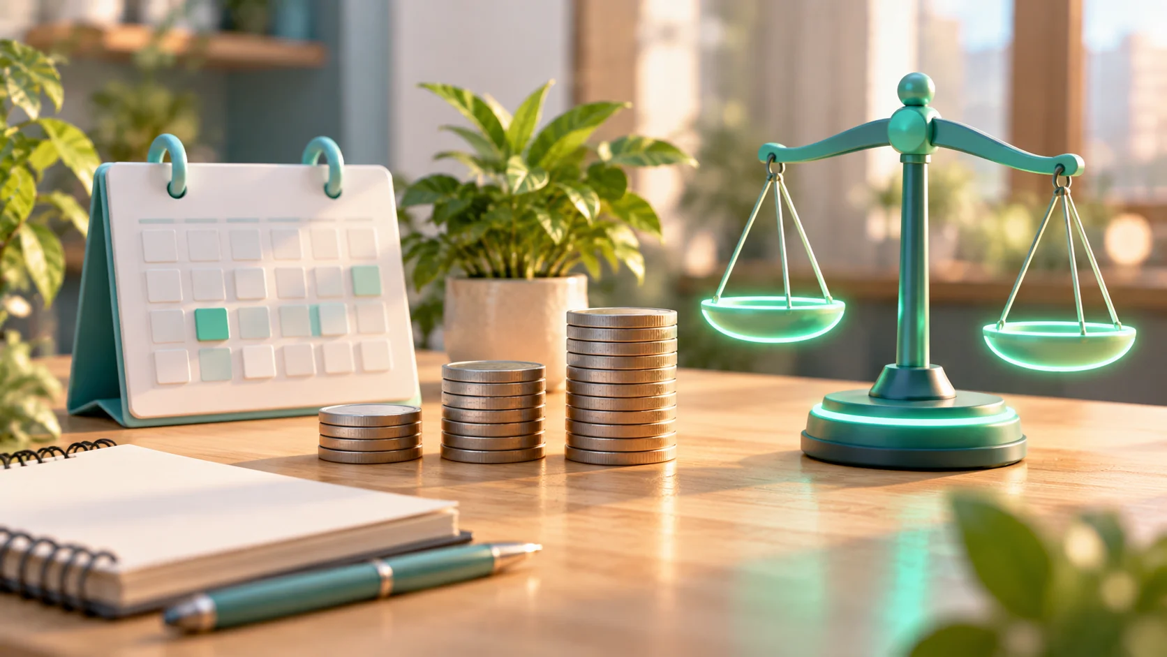 Comparar el costo de un agente de inteligencia artificial en México: monedas, un calendario y una balanza